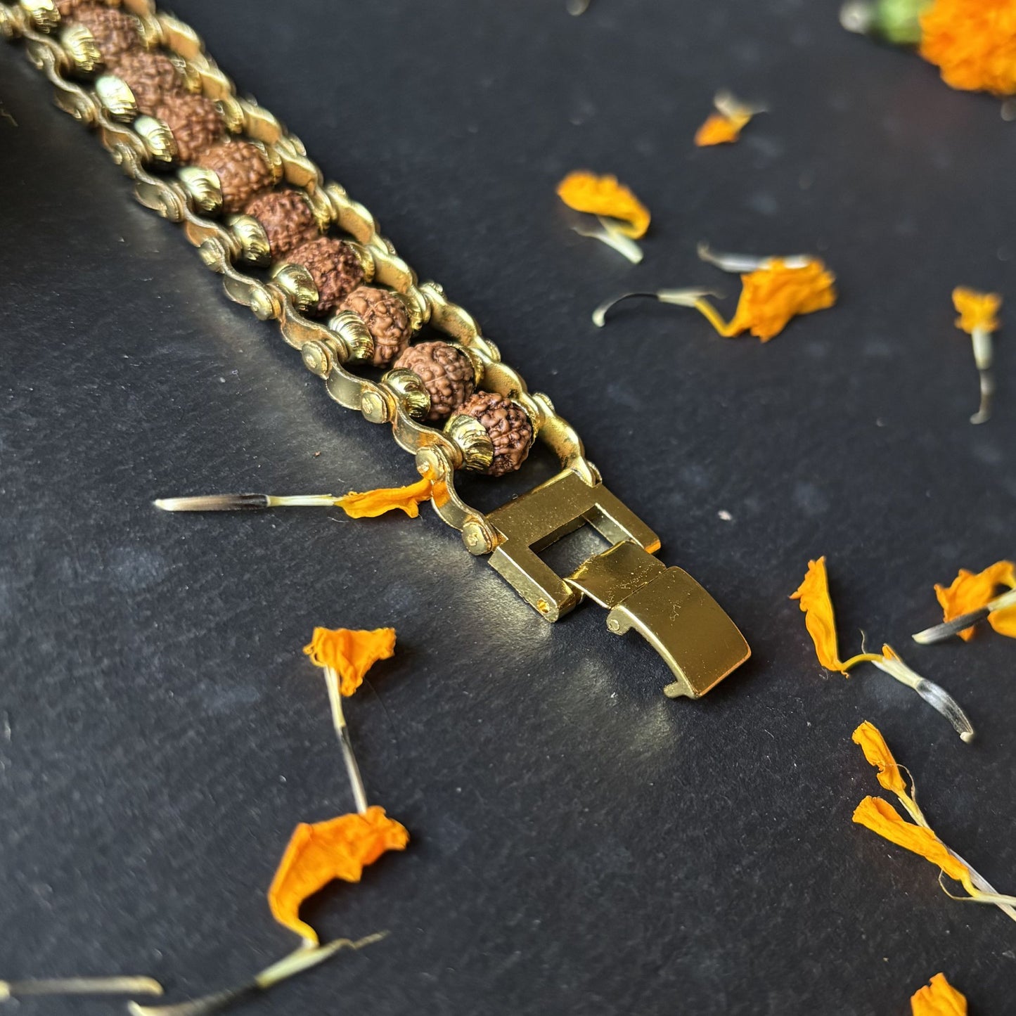 Gold Plated Rudraksha Bracelet —  Asli 5 Mukhi | Poojam