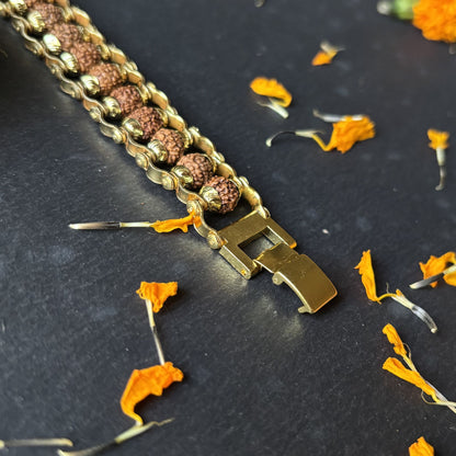Gold Plated Rudraksha Bracelet —  Asli 5 Mukhi | Poojam
