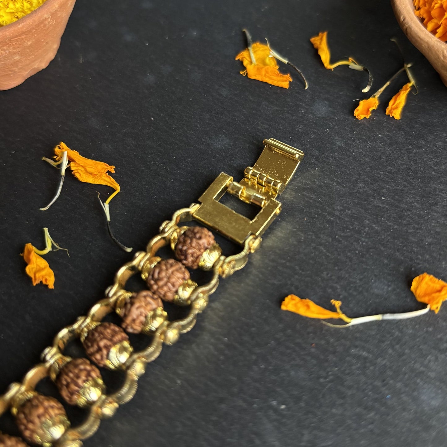 Gold Plated Rudraksha Bracelet —  Asli 5 Mukhi | Poojam
