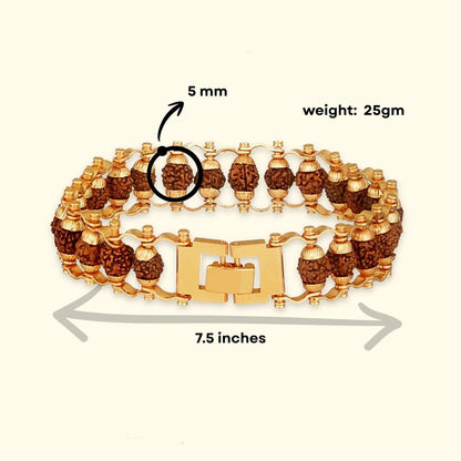 Gold Plated Rudraksha Bracelet —  Asli 5 Mukhi | Poojam