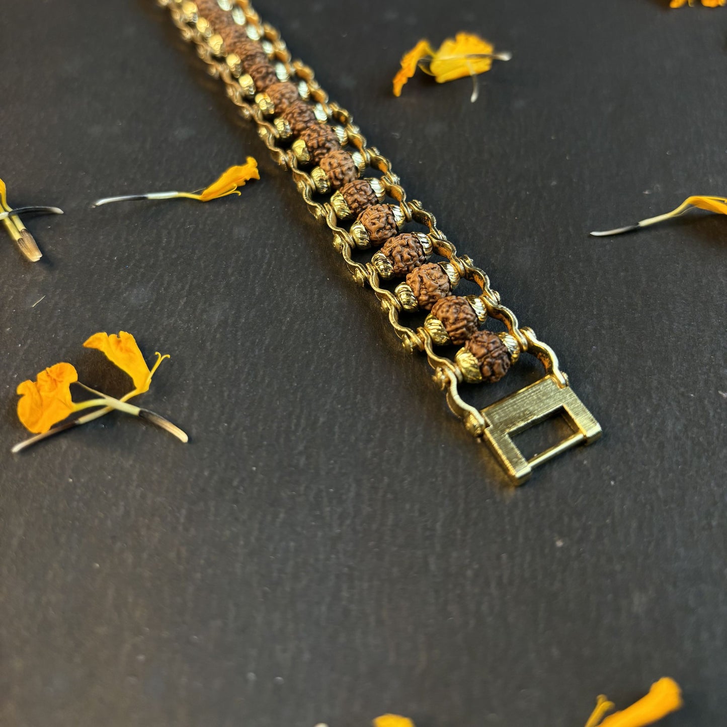 Gold Plated Rudraksha Bracelet —  Asli 5 Mukhi | Poojam