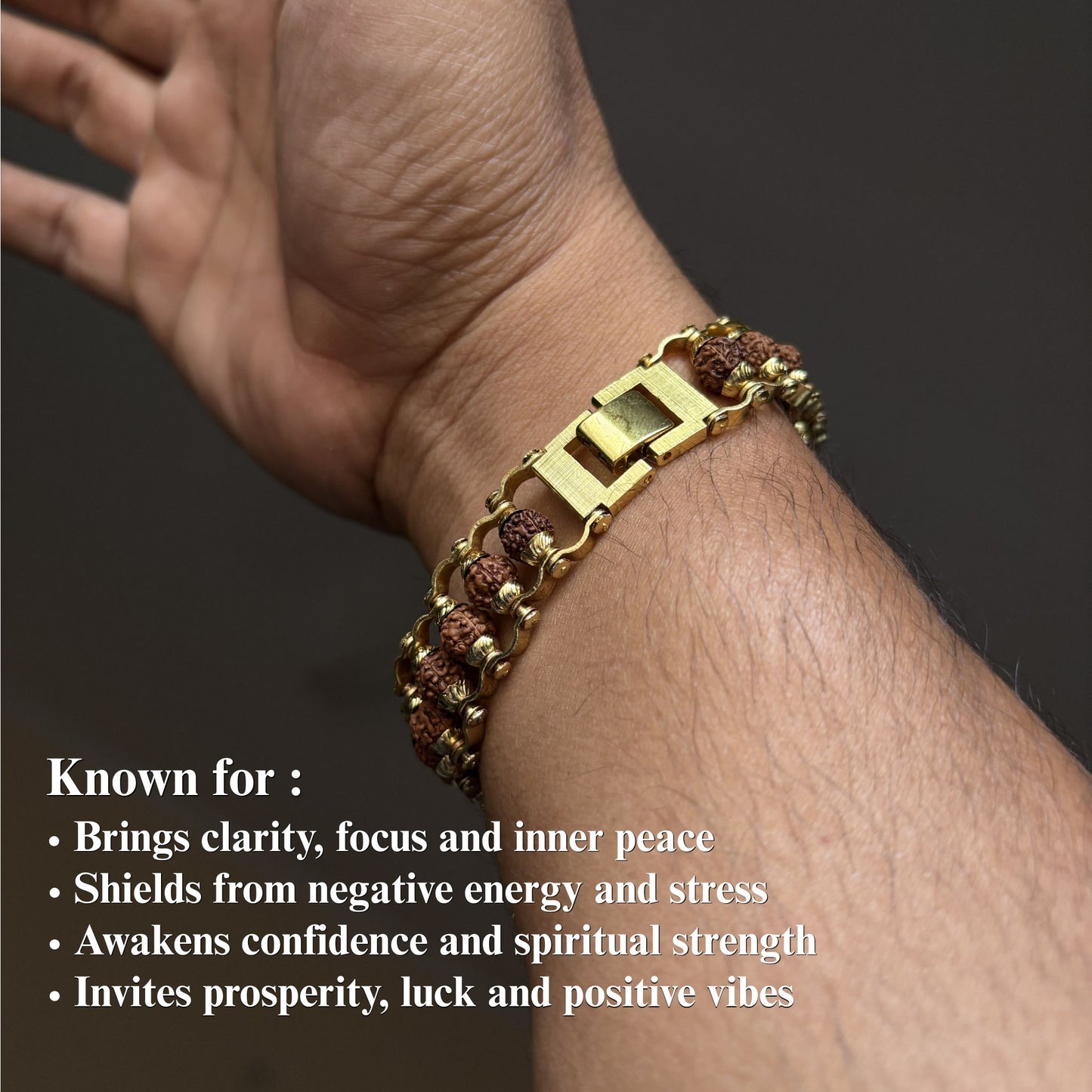 Gold Plated Rudraksha Bracelet —  Asli 5 Mukhi | Poojam