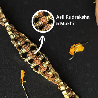 Gold Plated Rudraksha Bracelet —  Asli 5 Mukhi | Poojam